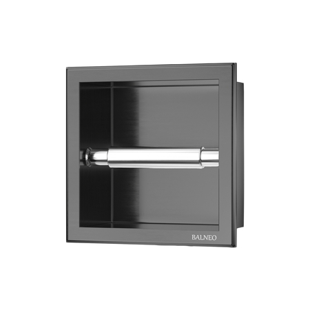 Balneo Wall Box Paper Holder 1 Gun Metal construit într-un perete din oțel inoxidabil