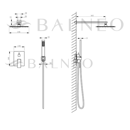 Balneo Cascade duș mixer set 3 gun metal