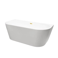 Cadă independentă de perete Balneo VIVA 160 x 75 cm albă, acrilică, cu ramă din oțel inoxidabil și 6 picioare stabilizatoare, cu preaplin și dop Mirror Gold