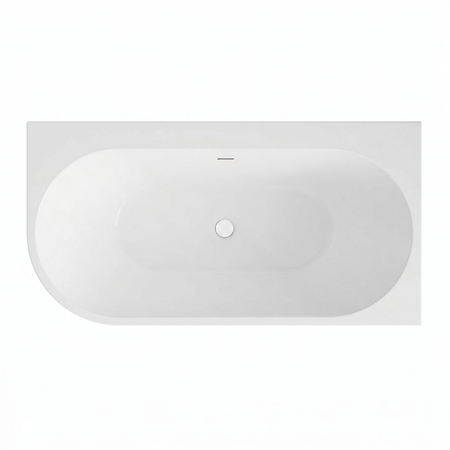 Cadă freestanding de colț dreapta Balneo AVOLA PLUS NO RIM 160 x 75 cm albă din acril cu cadru din oțel inoxidabil și 6 picioare de stabilizare, cu preaplin și dop alb