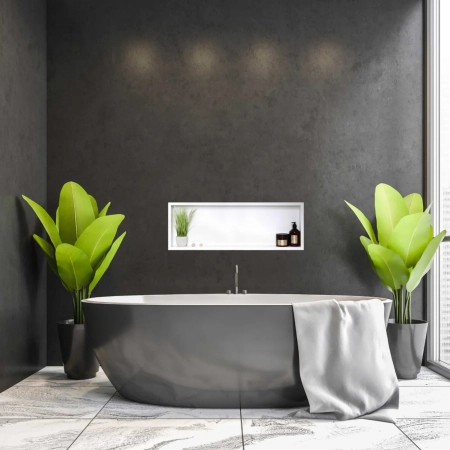 Raft de perete încastrat Balneo Wall Box One White 90 x 30 x 7 cm alb din oțel inoxidabil cu ramă