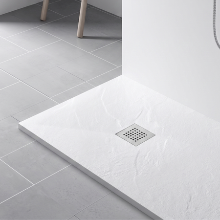 Cădiță de duș compozit Balneo Stone Tray 100 x 80 x 2,5 cm albă joasă dreptunghiulară