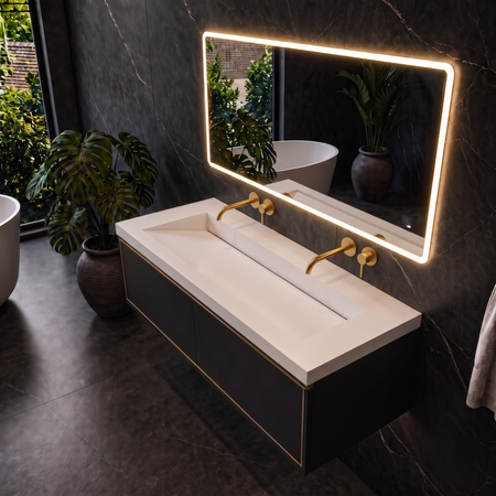 Lavoar Veloria Coco White Solid Surface cu sifon liniar 120 cm