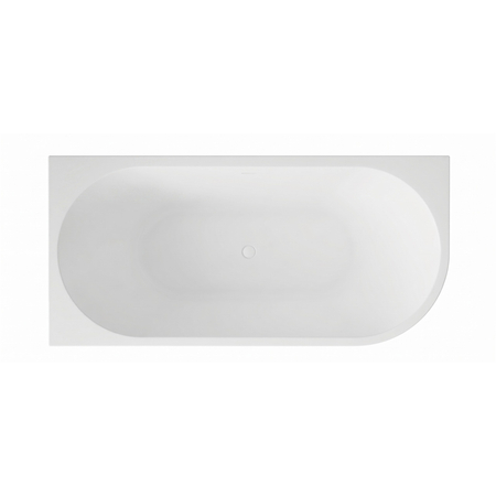 Cadă freestanding de colț stânga Balneo AVOLA NO RIM 150 x 75 cm albă din acril cu cadru din oțel inoxidabil și 6 picioare de stabilizare, cu preaplin și dop alb