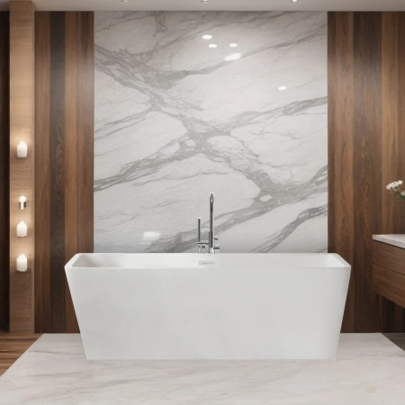Cadă independentă Balneo ROMA 170 x 80 cm albă, acrilică, cu ramă din oțel inoxidabil și 6 picioare stabilizatoare, cu preaplin și dop Chrome