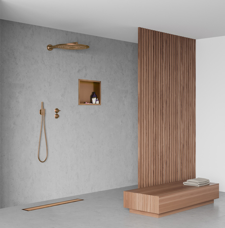 Raft de perete încastrat Balneo Wall Box One Copper 30 x 30 x 7 cm cupru din oțel inoxidabil cu ramă