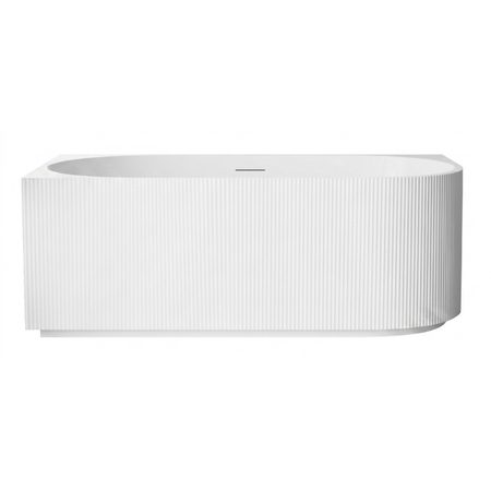 Cadă freestanding de colț stânga Balneo AVOLA canelată NO RIM 160 x 75 cm albă din acril cu cadru din oțel inoxidabil și 6 picioare de stabilizare, cu preaplin și dop alb