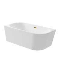 Cadă independentă de colț stânga Balneo AVOLA 160 x 80 cm albă, acrilică, cu ramă din oțel inoxidabil și 6 picioare stabilizatoare, cu preaplin și dop Gold