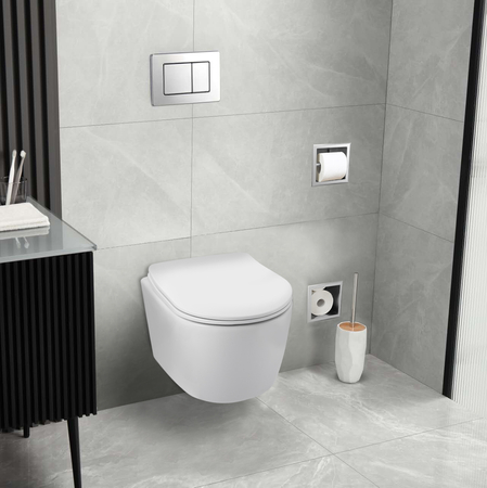 Vas WC suspendat Balneo Luxa rimless alb fără guler cu capac soft-close din duroplast