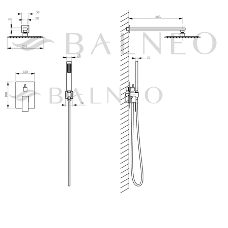 Balneo Cascade mixer de duș set de 3 aur strălucitor