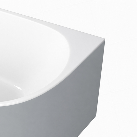 Cadă freestanding de colț stânga Balneo AVOLA NO RIM 170 x 80 cm alb-gri din acril cu cadru din oțel inoxidabil și 6 picioare de stabilizare, cu preaplin și dop alb