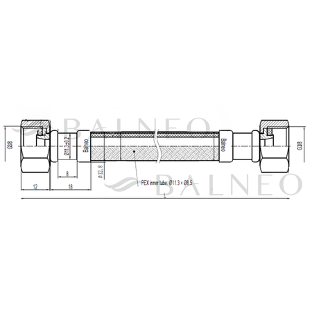 Balneo PEX conexiune furtun negru împletit 3/8" x 3/8" 40 cm
