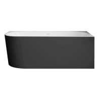 Cadă freestanding de colț dreapta Balneo AVOLA NO RIM 150 x 75 cm alb-negru din acril cu cadru din oțel inoxidabil și 6 picioare de stabilizare, cu preaplin și dop alb