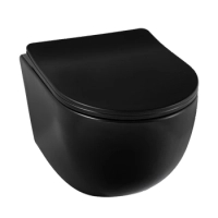 Vas WC suspendat Balneo Luna rimless negru fără guler cu capac soft-close din duroplast