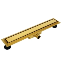 Rigolă de pardoseală Balneo Duplex Next Gold 60 cm aurie bidirecțională din oțel inoxidabil periat cu sifon jos și colector adânc
