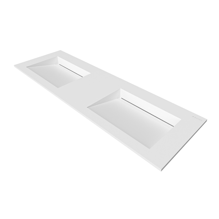 Lavoar Alveria Solid Surface, Coco White, cu sifon liniar dublu, 140 cm