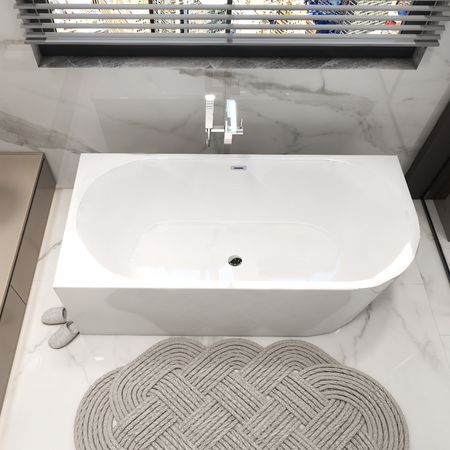 Cadă independentă de colț stânga Balneo AVOLA 170 x 80 cm albă, acrilică, cu ramă din oțel inoxidabil și 6 picioare stabilizatoare, cu preaplin și dop Chrome
