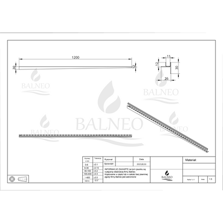 Profil de pantă Balneo inox pentru sticlă dreapta 170 cm