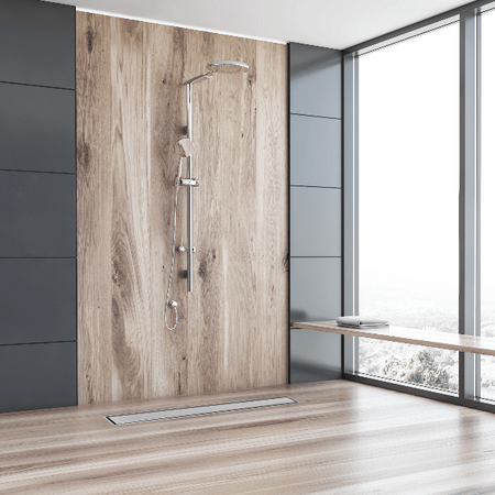 Rigolă de pardoseală Balneo 360 Drain 50 cm bilaterală cu panel din oțel inoxidabil periat cu sifon rotativ