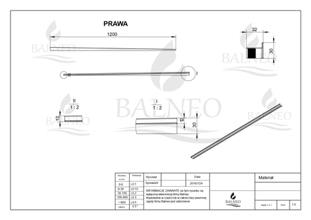Profil de pantă Balneo inox de pardoseală dreapta 120 cm