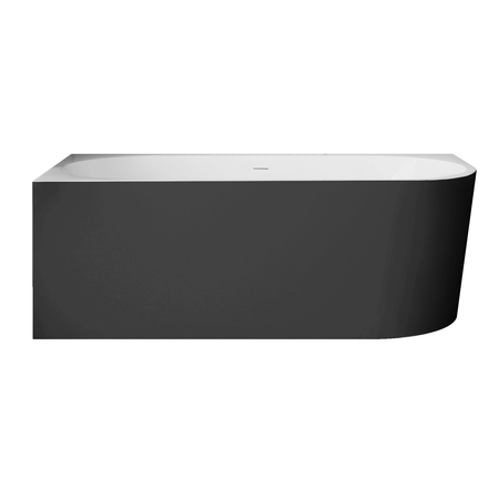 Cadă freestanding de colț stânga Balneo AVOLA NO RIM 160 x 80 cm alb-negru din acril cu cadru din oțel inoxidabil și 6 picioare de stabilizare, cu preaplin și dop alb