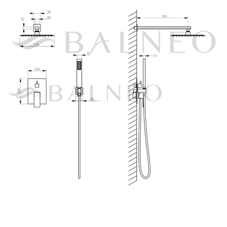 Balneo Cascade mixer de duș set de 3 negru