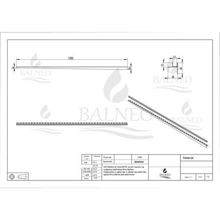 Profil de pantă Balneo cupru pentru sticlă stânga 120 cm
