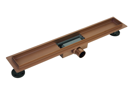 Rigolă de pardoseală Balneo Duplex Next Copper 70 cm cupru bidirecțională din oțel inoxidabil periat cu sifon jos și colector adânc