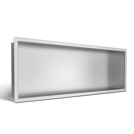 Raft de perete încastrat Balneo Wall Box One Inox 90 x 30 x 10 cm din oțel inoxidabil periat cu ramă