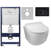 Set WC încastrat Balneo, cadru Fix-Frame Standard cu vas WC Luna alb și buton la alegere