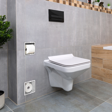 Suport pentru hârtie igienică Balneo Wall Box Paper 2 cu compartiment de depozitare încastrat în perete din oțel inoxidabil periat