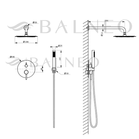 Balneo Cascade mixer de duș set de 2 metal pistol