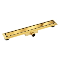 Sifon liniar de pardoseală Balneo Duplex Next Mirror Gold 70 cm auriu cu două fețe din oțel inoxidabil, cu sifon jos și sedimentator adânc
