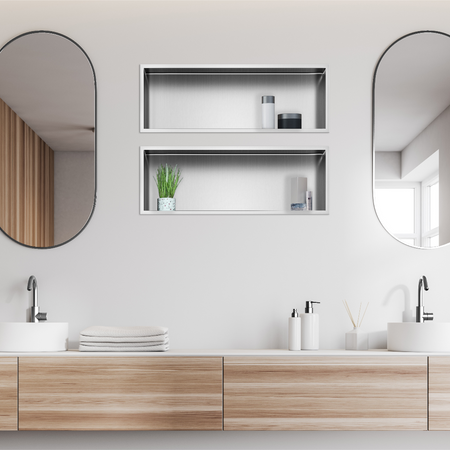 Raft încastrat Balneo WALL-BOX ONE Inox 60x20x10 cm din oțel inoxidabil cu ramă