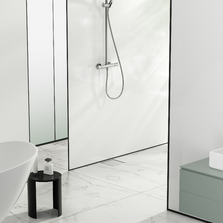 Sifon de pardoseală pătrat Balneo SQ-Drain NEXT 2 în 1 20×20 cm crom cu două fețe