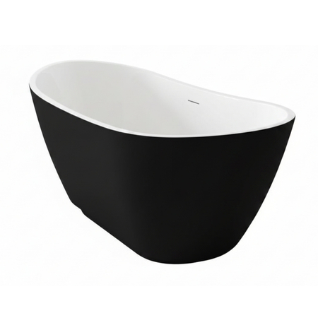 Cadă freestanding Balneo PARMA NO RIM 170 x 72 cm alb-negru din acril cu cadru din oțel inoxidabil și 6 picioare de stabilizare, cu preaplin și dop alb