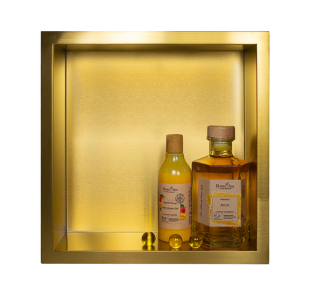 Raft de perete încastrat Balneo Wall Box One Gold 30 x 30 x 10 cm auriu din oțel inoxidabil cu ramă