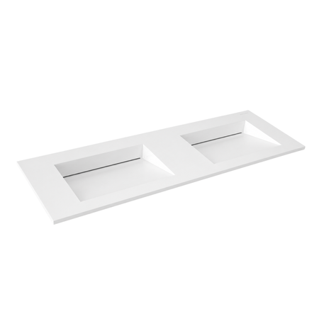 Lavoar Alveria Solid Surface, Coco White, cu sifon liniar dublu, 140 cm