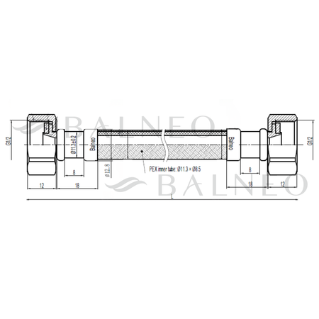 Furtun de conectare Balneo PEX negru împletit 1/2" x 1/2" 30 cm