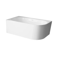 Cadă freestanding de colț stânga Balneo AVOLA PLUS NO RIM 160 x 75 cm albă din acril cu cadru din oțel inoxidabil și 6 picioare de stabilizare, cu preaplin și dop alb