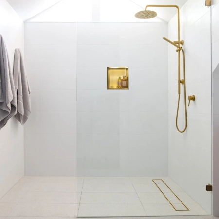 Raft de perete încastrat Balneo Wall Box One Gold 30 x 30 x 10 cm auriu din oțel inoxidabil cu ramă