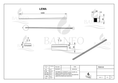 Profil de pantă Balneo cupru de pardoseală stânga 120 cm