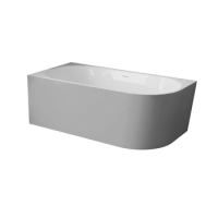 Cadă freestanding de colț stânga Balneo AVOLA NO RIM 170 x 80 cm alb-gri din acril cu cadru din oțel inoxidabil și 6 picioare de stabilizare, cu preaplin și dop alb
