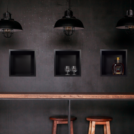 Raft de perete încastrat Balneo Wall Box One Black 30 x 30 x 10 cm negru din oțel inoxidabil cu ramă