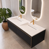 Lavoar Alveria Solid Surface, Coco White, cu sifon liniar dublu, 120 cm