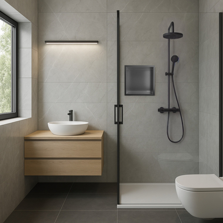 Balneo Wall Box One Gun Metal 30 x 30 x 10 cm din oțel inoxidabil periat raft cu flanșă