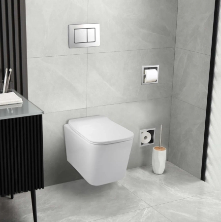 Set WC încastrat Balneo, cadru Fix-Frame Standard cu vas WC Luga alb și buton la alegere