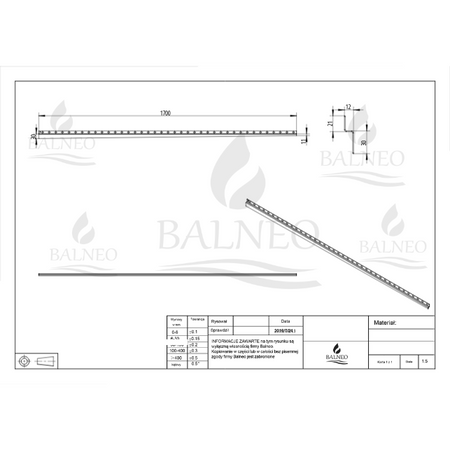 Profil de pantă Balneo negru de perete dreapta 170 cm