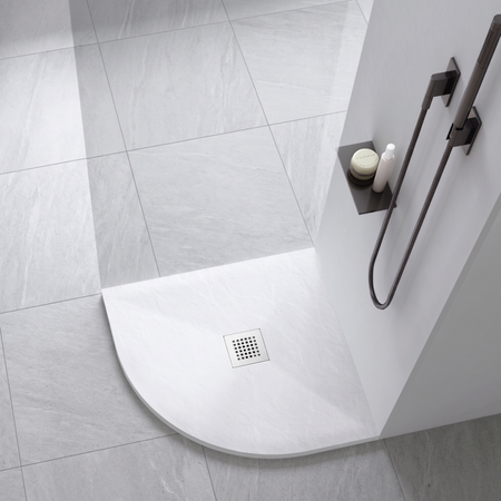 Cădiță de duș din compozit Balneo Stone Tray 90 x 90 x 2,5 cm alb joasă semirotundă