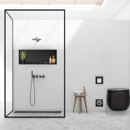 Raft de perete încastrat Balneo Wall Box One Black 90 x 30 x 10 cm negru din oțel inoxidabil cu ramă